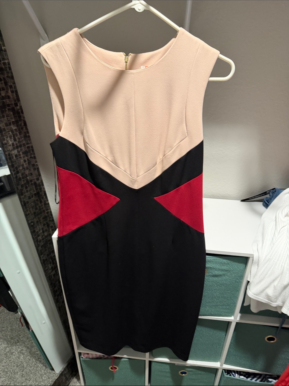 Calvin Klein Nude, Black & Red Colorblock Midi Sheath Dress
